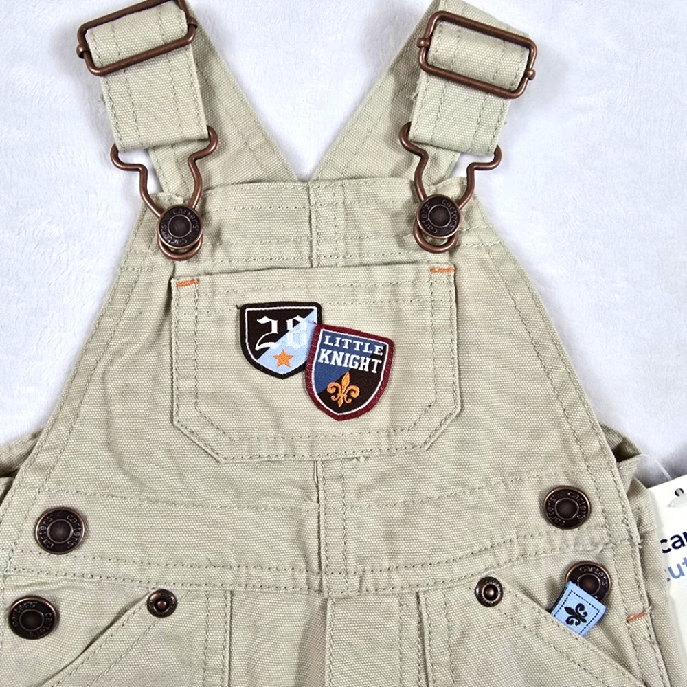 NWT  NEWBORN  BOYS  TAN OVERALLS - Little Knight Dragon - Cute Baby Blues (M4)
